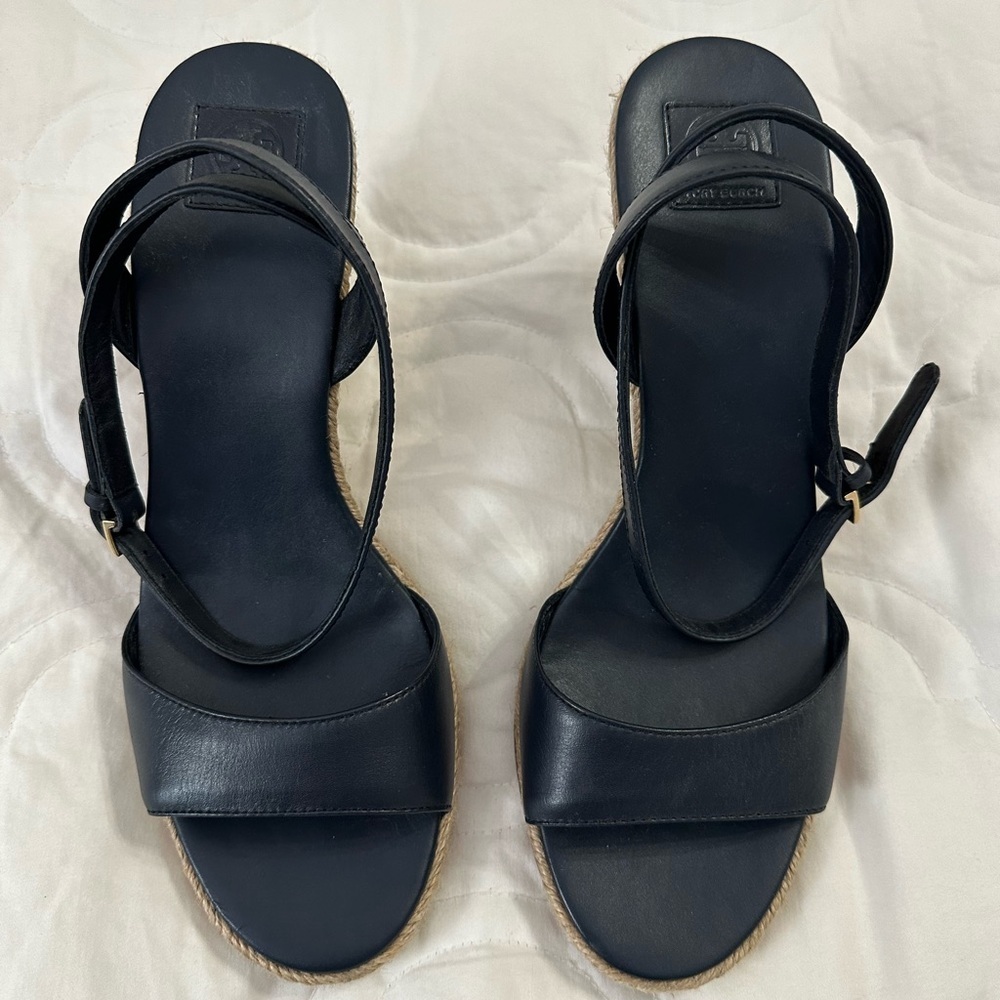Tory Burch Landon Wedge Espadrille in navy New - ankle strap leather size 8.5 - Picture 9 of 9